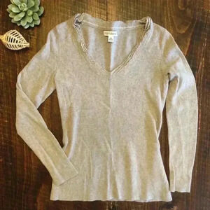 Banana Republic | Tan Italian Yarn Ruffle V-neck Sweater